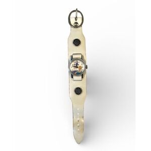 Working Vintage Bradley Cinderella Watch - White Leather Mod Cuff Strap - Disney